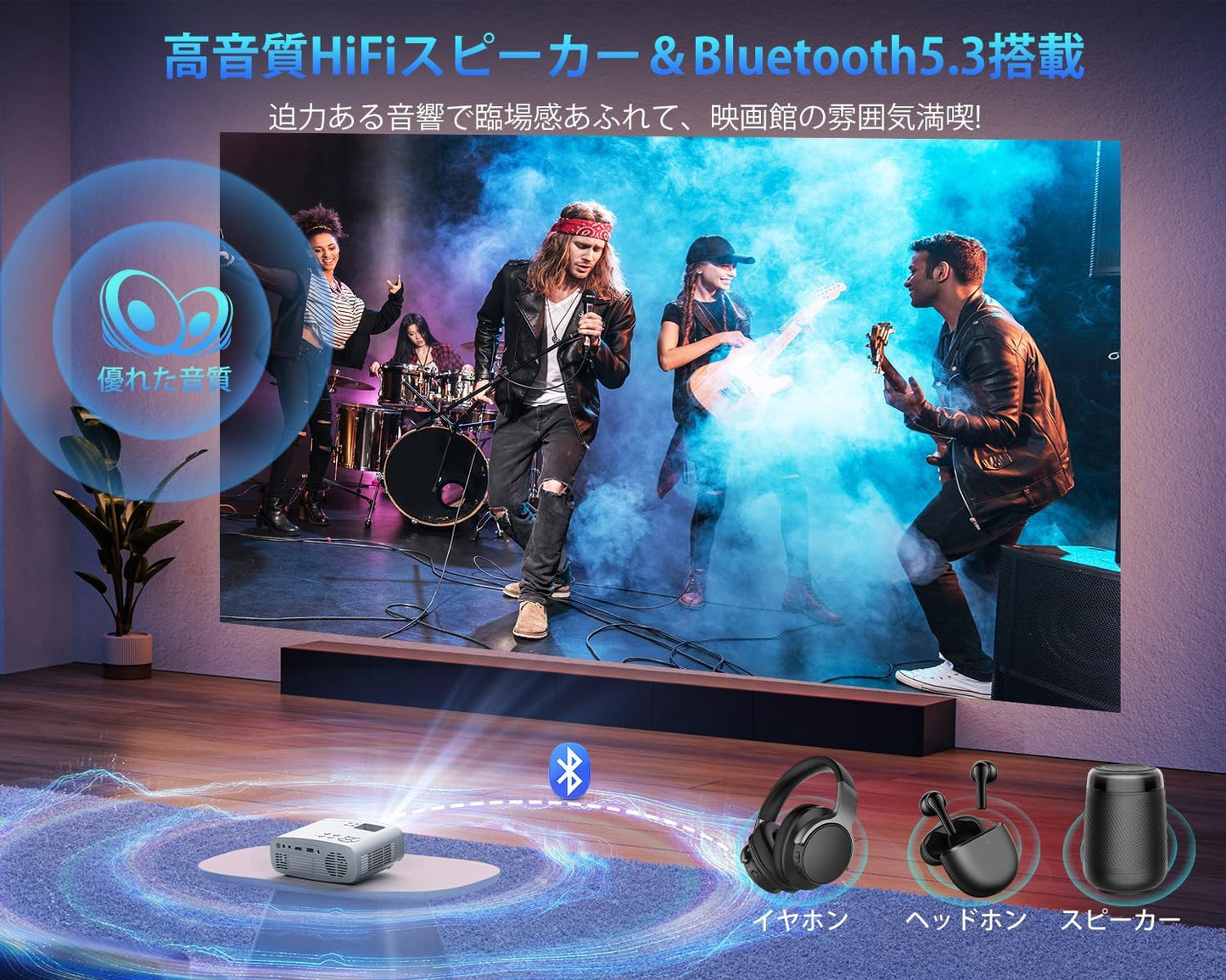 【2024技術革新版先行発売!明るさプラス&超小型】 プロジェクター 小型 高輝度13000LM 家庭用 1080P 5GWiFi&Bluetooth5.3 短距離投影 4K対応 300インチ大画面 ホームプロジェクター 天井投影 HiFiスピーカー ズーム機能iOS/Android/Windows/TVStick/HDMI/USB/PS4/PS5/AV/DVDプレイヤー接続可 日本語取扱書