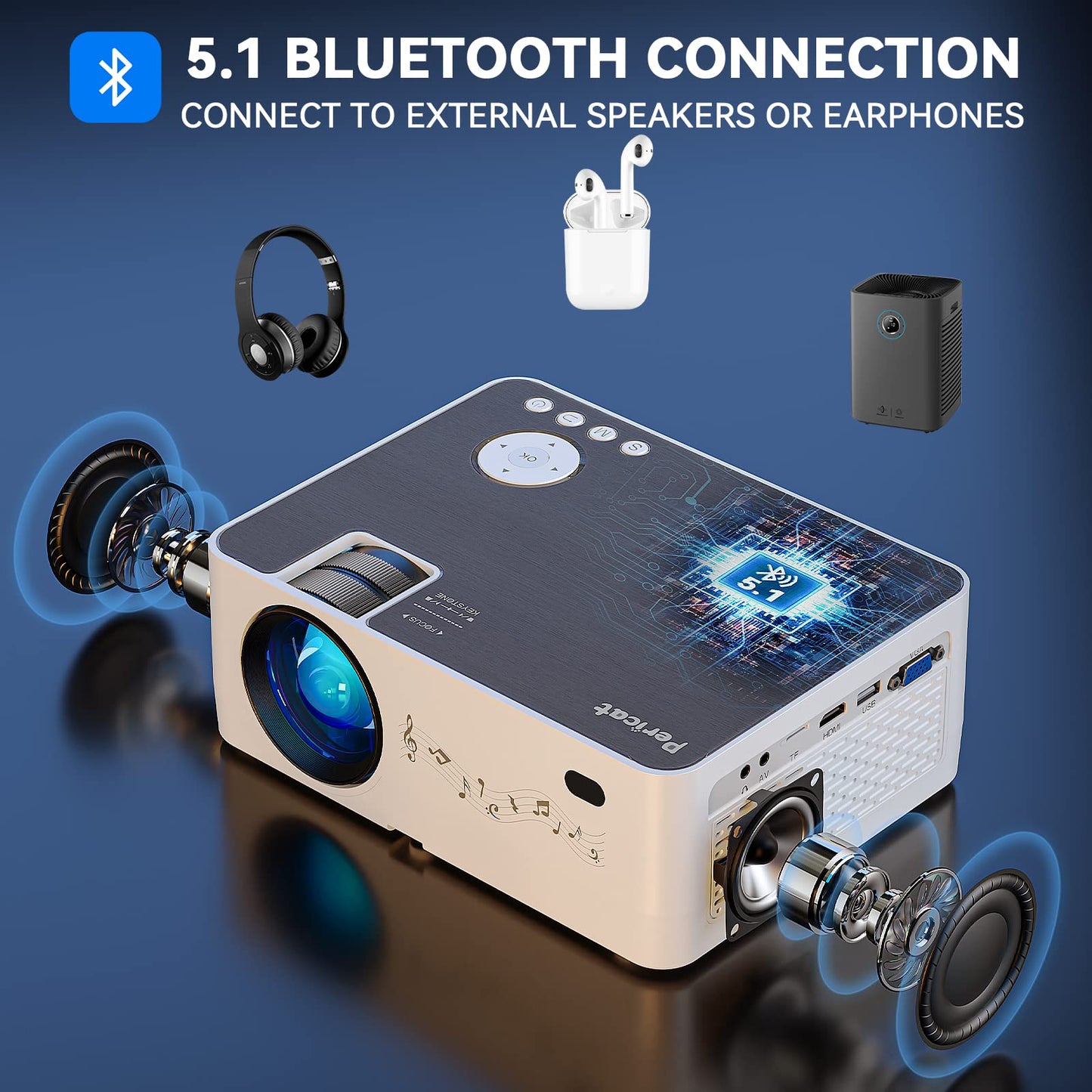 プロジェクター 小型 1080Pネイティブ解像度 Bluetooth搭載 4K対応 5GWiFi【超高速プロジェクター&テレビ代わり】高速投映15000ルーメン 300インチ大画面 プロジェクター 家庭用 ホームプロジェクター【収納バッグ付属】 HIFIスピーカー内蔵 (シルバー)