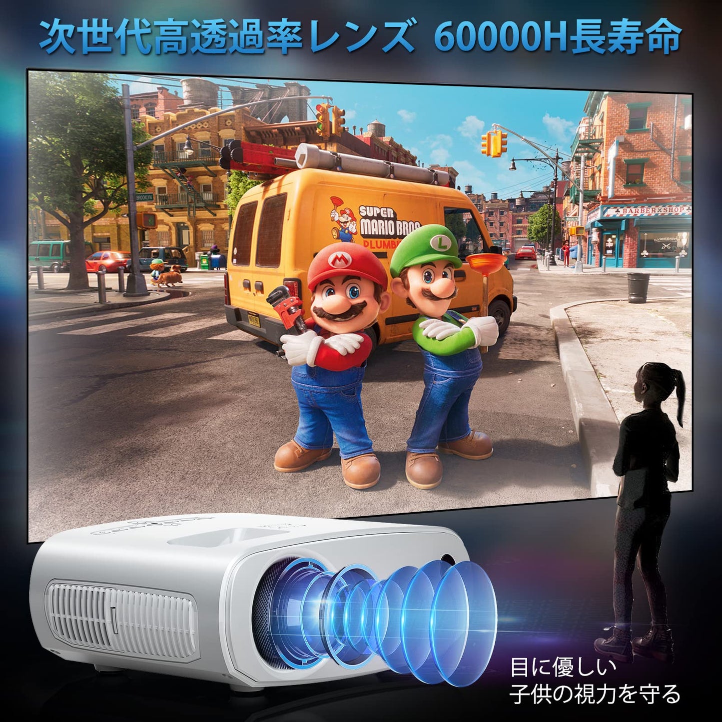 【新登場&超小型&ガチ画質】 プロジェクター 小型 11000lm 家庭用 5GWIFI 1080Pネイティブ解像度 4K対応 Bluetooth搭載 短距離投影ホームシアター ミニプロジェクター ズーム機能 天井投影 ホームプロジェクター 投影仪 スマホ画面共有 300インチ大画面 HIFIスピーカー内蔵 スマホ/パソコン/TV Stick/PS5/DVDプレヤーなど接続 2年保証 (ホワイト)