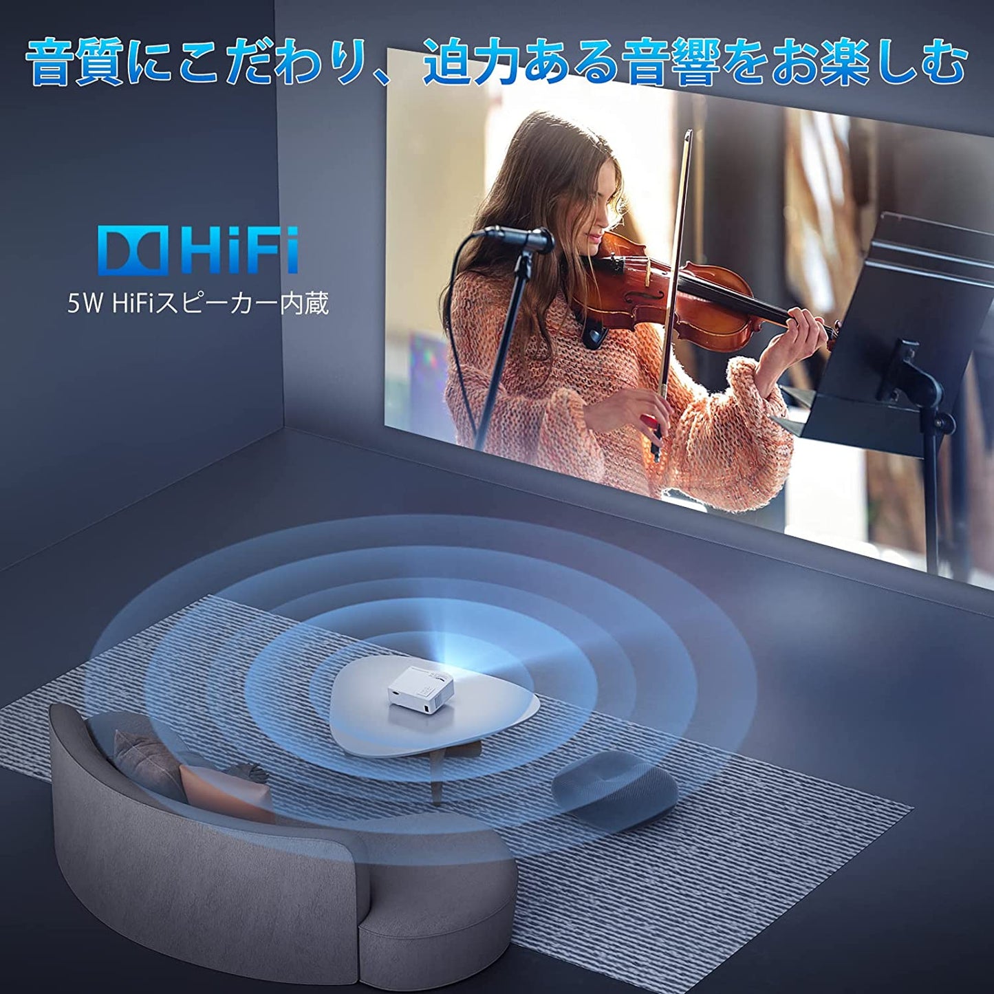 プロジェクター【家庭&ビジネス両用・WiFiなしでも瞬間ミラーリング】 ホームプロジェクター 小型 20000ルーメン 高輝度 リアル1080P 5GWiFi 4K対応 HIFIスピーカー内蔵 Bluetooth ホームシアター 天井投影/台形補正/ズーム機能 パソコン/スマホ/タブレット/TV Stick/Switch/PS4/PS5ゲーム機接続可 日本語説明書 収納バッグ付き