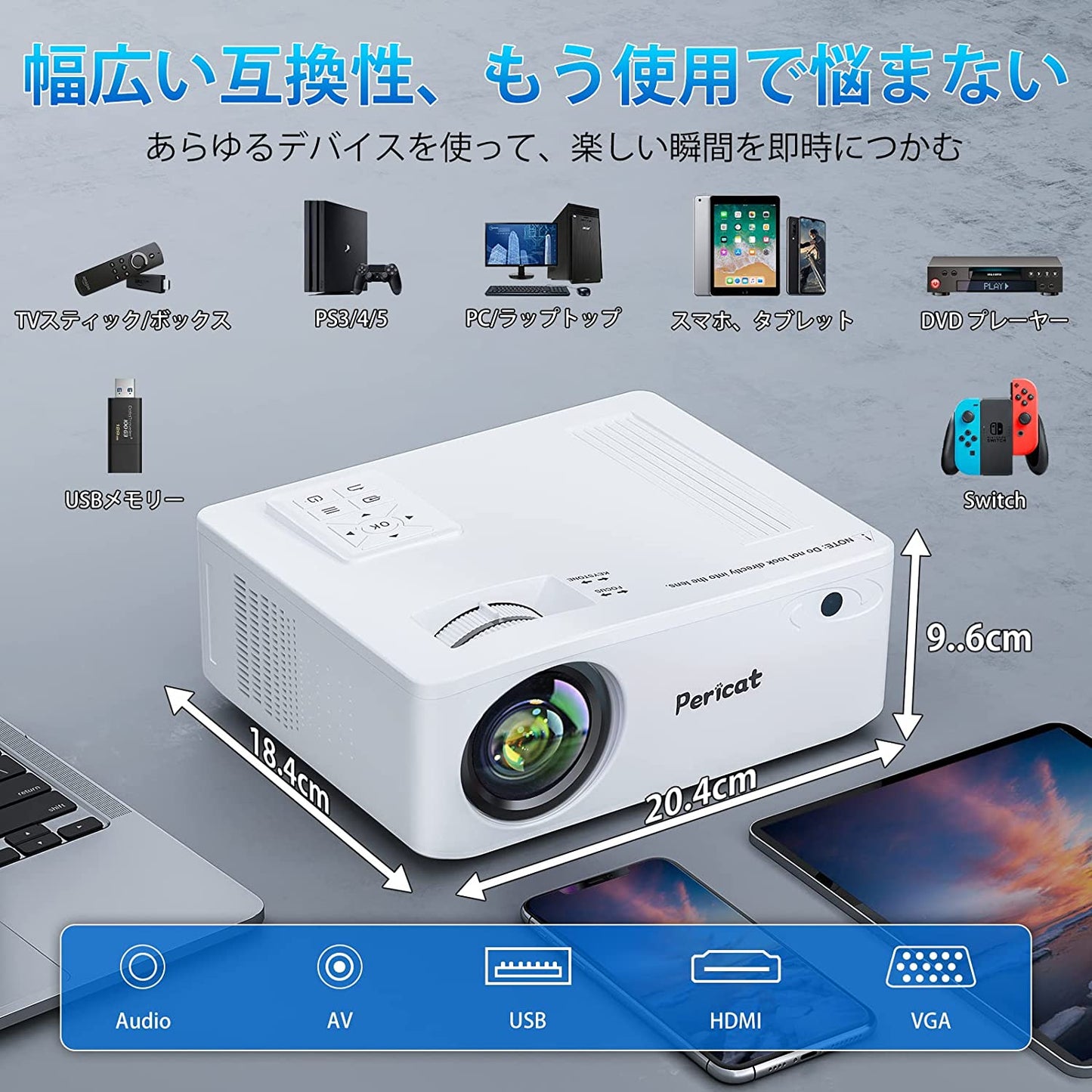 プロジェクター【家庭&ビジネス両用・WiFiなしでも瞬間ミラーリング】 ホームプロジェクター 小型 20000ルーメン 高輝度 リアル1080P 5GWiFi 4K対応 HIFIスピーカー内蔵 Bluetooth ホームシアター 天井投影/台形補正/ズーム機能 パソコン/スマホ/タブレット/TV Stick/Switch/PS4/PS5ゲーム機接続可 日本語説明書 収納バッグ付き
